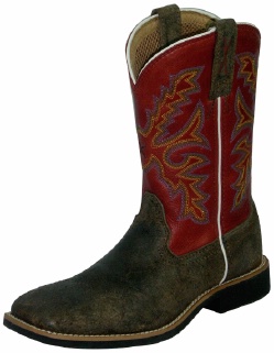 Twisted X CTH0002 for $99.99 Children's Square Toe Western Boot with Coffee Distressed Leather Foot and a New Wide Toe